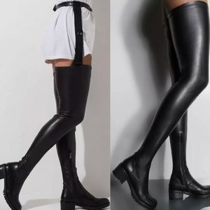 Thigh high black boots with belt